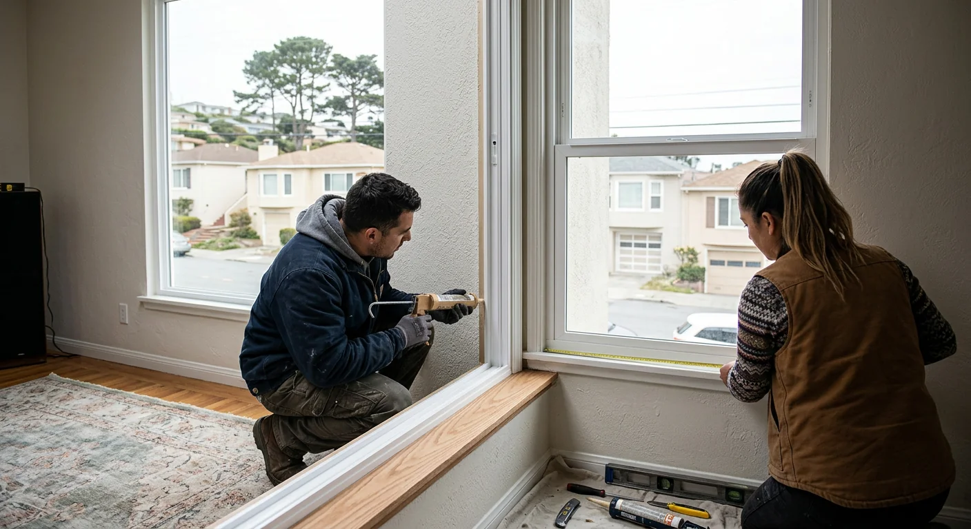 Finished double hung window sealed and squared in a Daly City living room