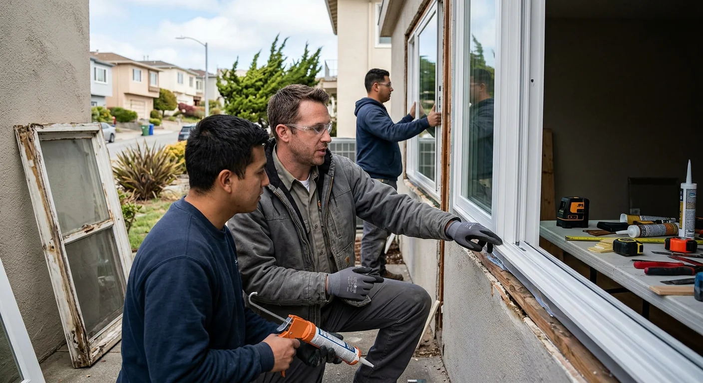 Egress window and window well installed along a Daly City home foundation