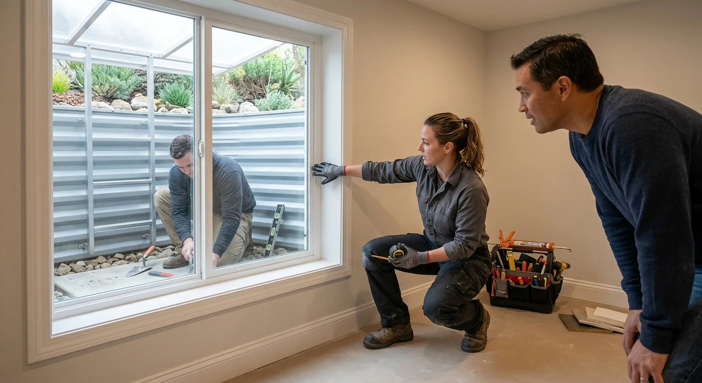 Finished egress window bringing daylight into a restored basement room