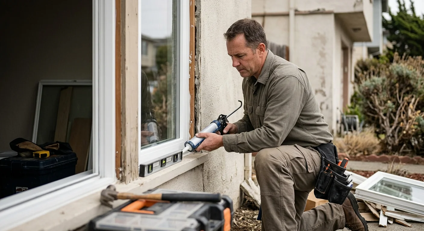 Close inspection of new low-E window seals and framing
