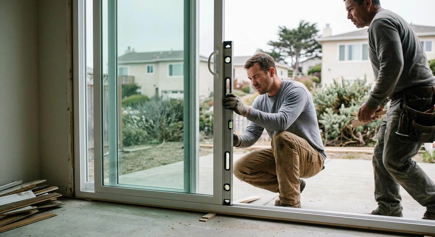New Low-E insulated sliding glass door set plumb into a leveled sill
