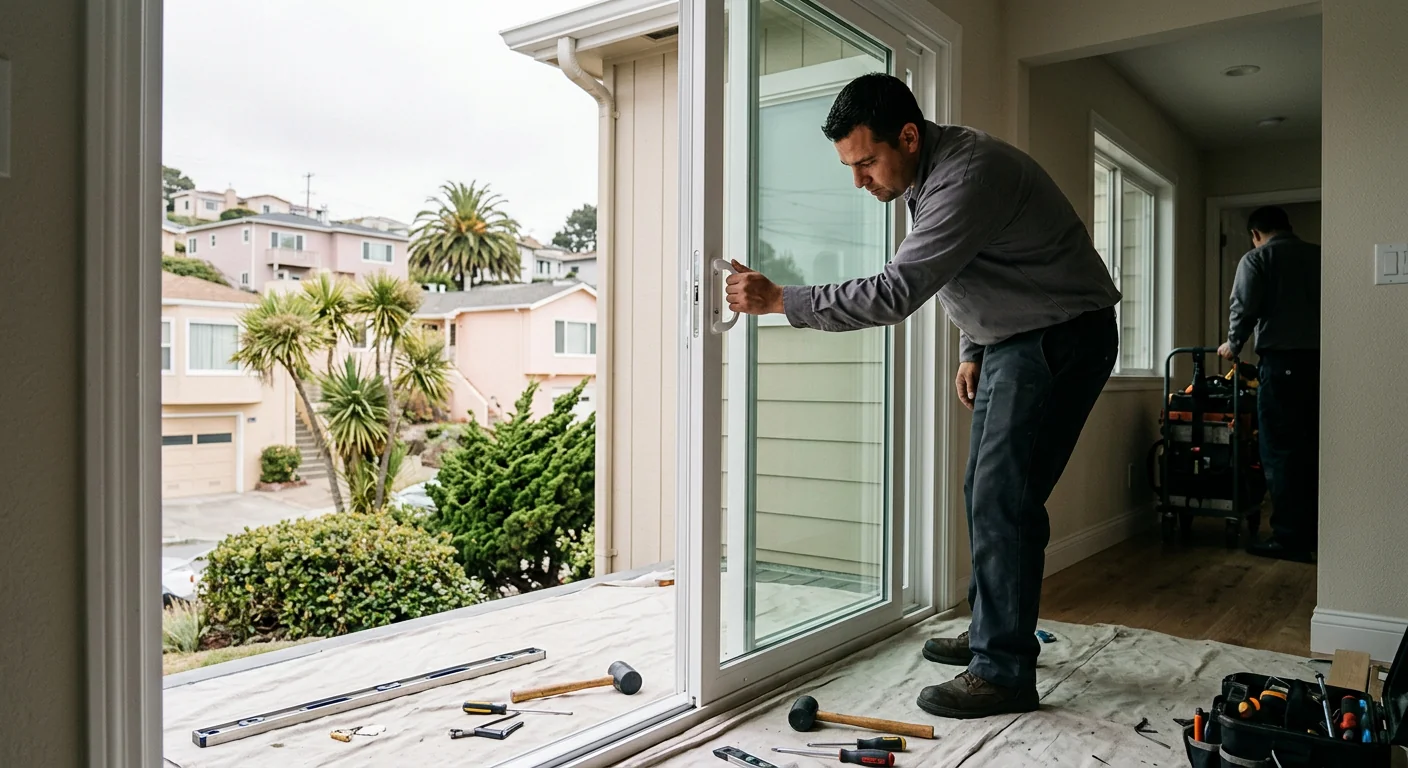 Finished sliding glass door opening smoothly after replacement in a Daly City home
