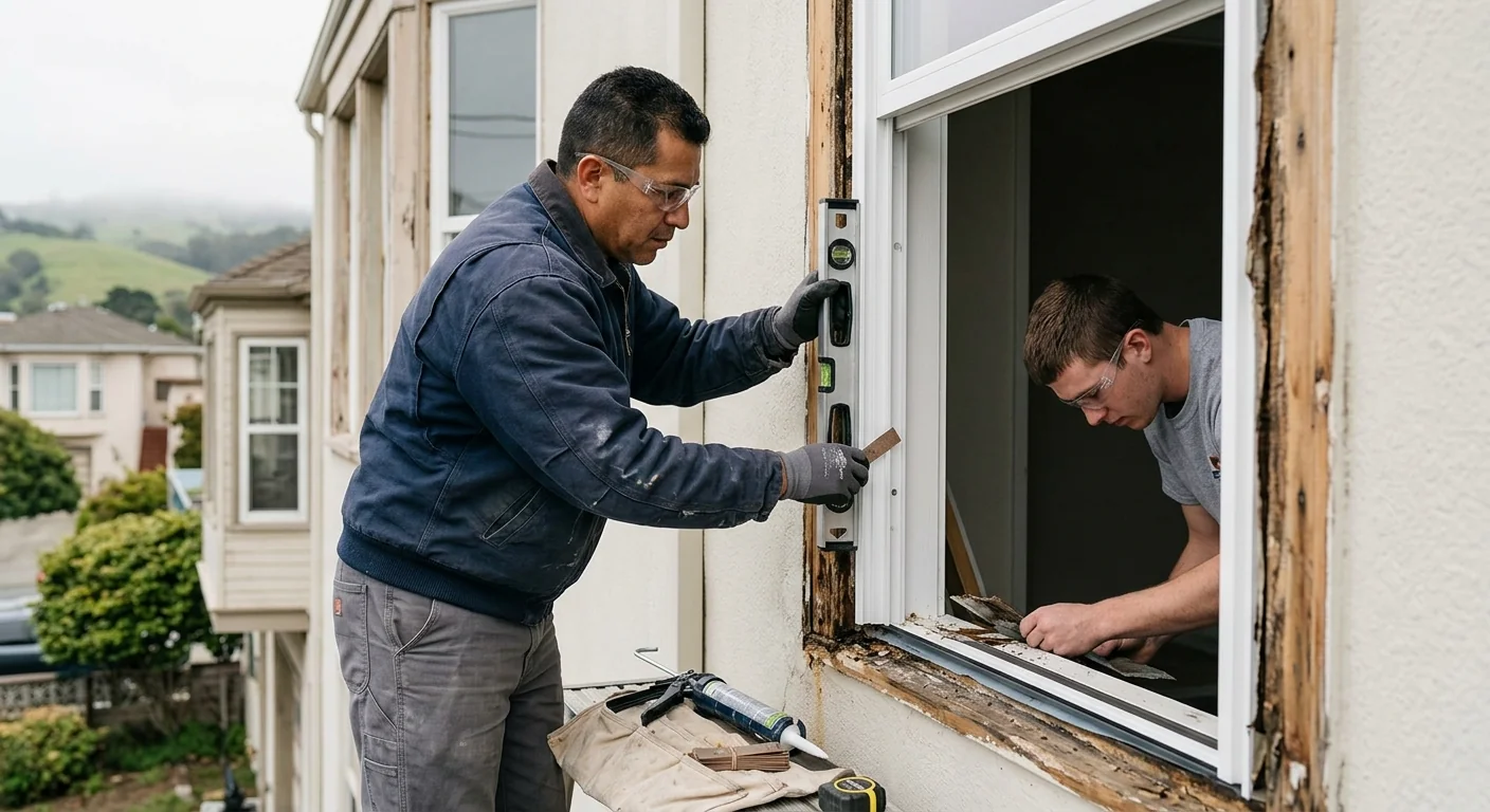 Close inspection of a sealed double-pane window after replacement