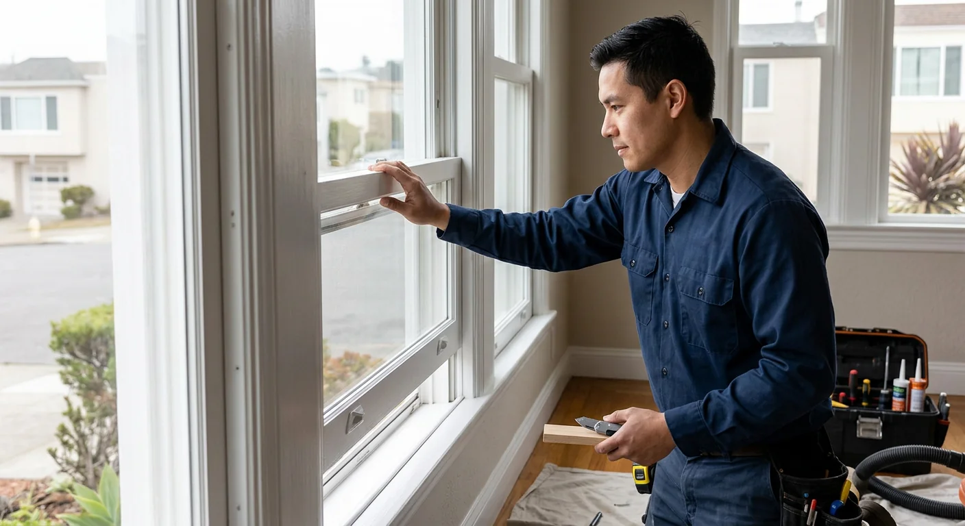 Restored double hung window operating smoothly after seal and balance repair