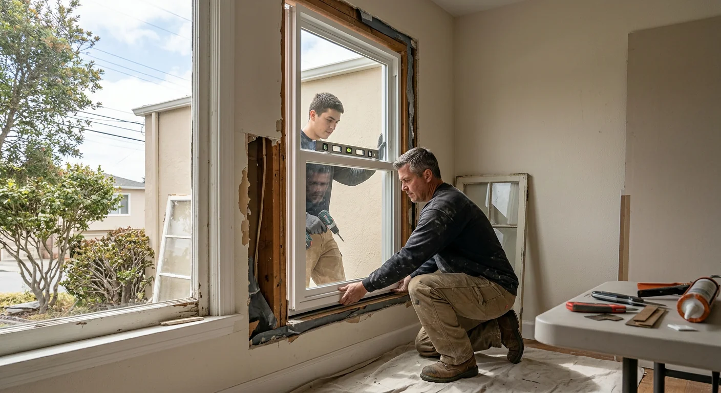 Repaired double-hung window operating smoothly after Daly City restoration work
