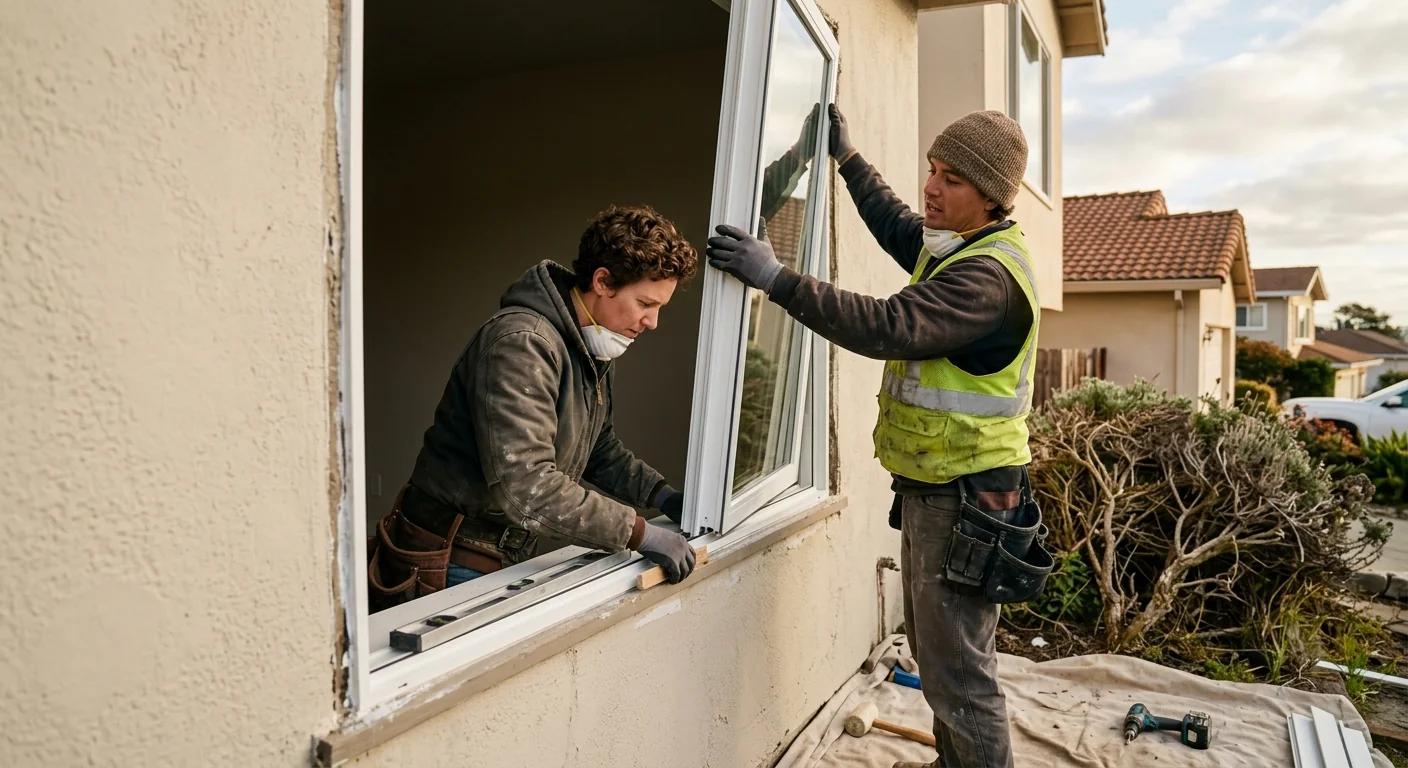Newly installed energy efficient windows brightening a restored Daly City living room
