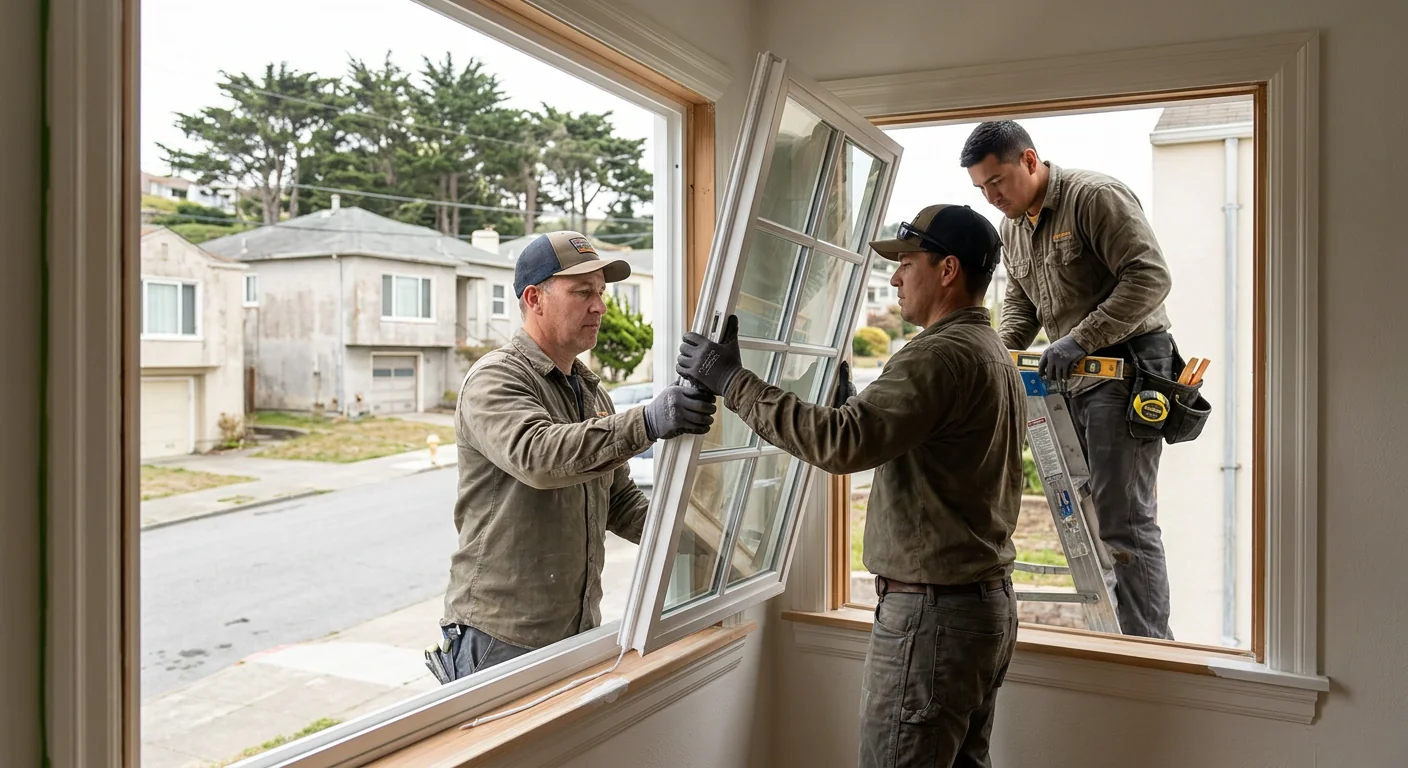 Technician measuring a home window frame during a Daly City replacement assessment