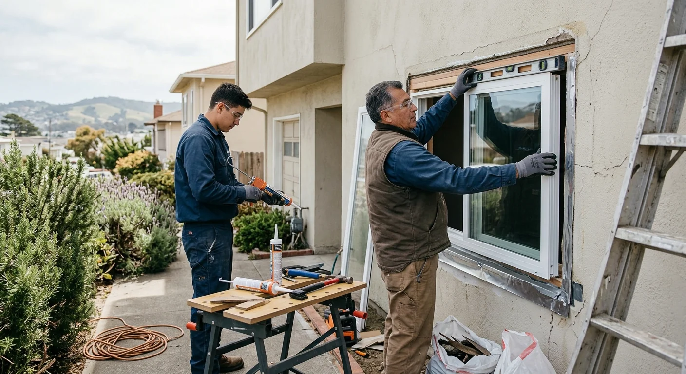 Technician reviewing a written window replacement estimate with a Daly City homeowner
