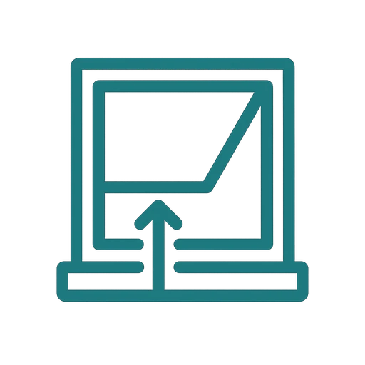 Line icon of an egress window with an escape arrow