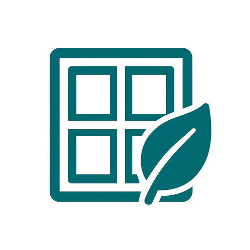 Line icon of a window with an energy leaf symbol